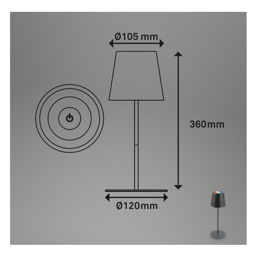 Briloner 7507015 - LED RGB dimmbare wiederaufladbare Outdoor-Tischlampe 2in1 LED/2,5W/5V IP44 Anthrazit