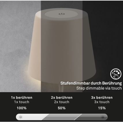 Briloner 7508011 - LED dimmbare wiederaufladbare Außen-Tischlampe 2in1 LED/2,5W/5V IP44 beige