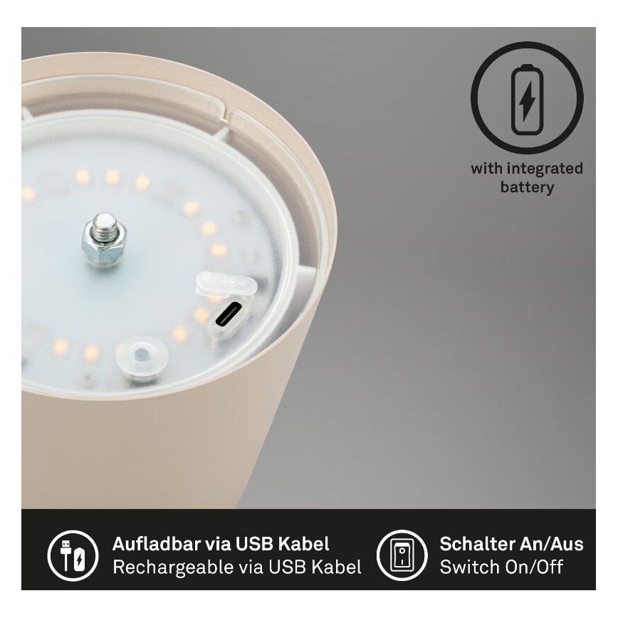 Briloner 7508011 - LED dimmbare wiederaufladbare Außen-Tischlampe 2in1 LED/2,5W/5V IP44 beige