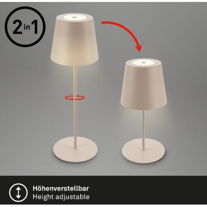 Briloner 7508011 - LED dimmbare wiederaufladbare Außen-Tischlampe 2in1 LED/2,5W/5V IP44 beige