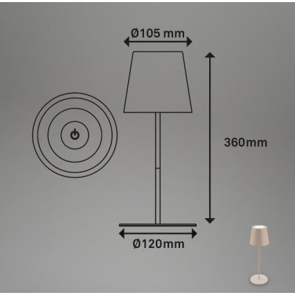 Briloner 7508011 - LED dimmbare wiederaufladbare Außen-Tischlampe 2in1 LED/2,5W/5V IP44 beige