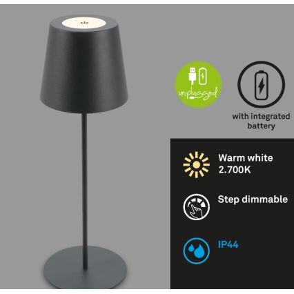 Briloner 7508015 - LED dimmbare wiederaufladbare Außen-Tischlampe 2in1 LED/2,5W/5V IP44 schwarz