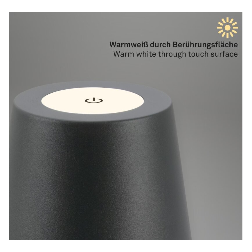 Briloner 7508015 - LED dimmbare wiederaufladbare Außen-Tischlampe 2in1 LED/2,5W/5V IP44 schwarz