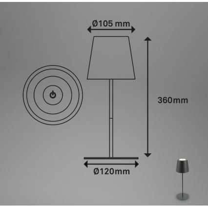Briloner 7508015 - LED dimmbare wiederaufladbare Außen-Tischlampe 2in1 LED/2,5W/5V IP44 schwarz