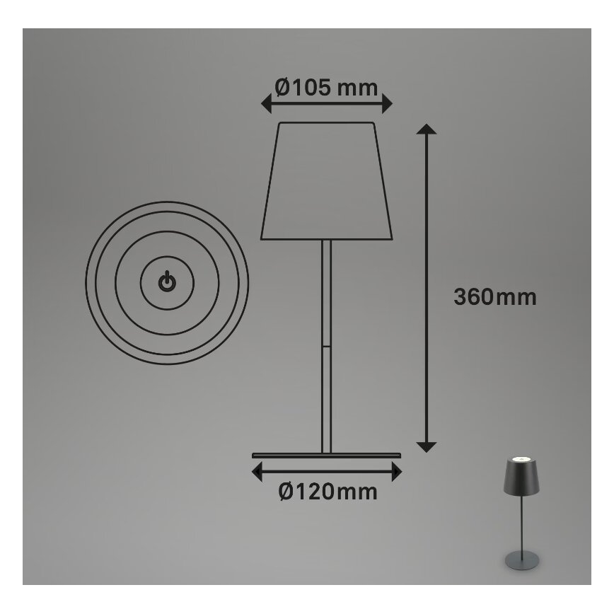 Briloner 7508015 - LED dimmbare wiederaufladbare Außen-Tischlampe 2in1 LED/2,5W/5V IP44 schwarz