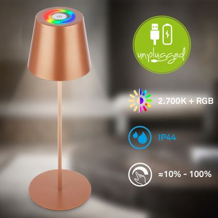 Briloner 7510013 - LED RGBW dimmbar, wiederaufladbare Außen-Tischlampe CALIDA LED/2,5W/5V IP44 1200 mAh bronze