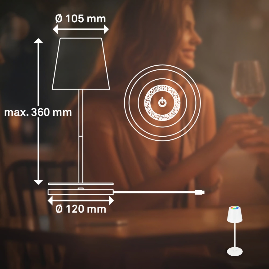 Briloner 7517016 - CILANO LED RGBW dimmbare, wiederaufladbare Outdoor-Tischleuchte, LED/3W/5V, IP44, 2000 mAh, weiß
