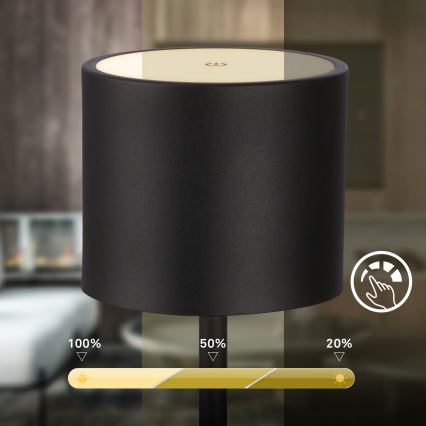Briloner 7521015 - SIGO dimmbare, wiederaufladbare LED-Tischlampe für den Außenbereich LED/2,5W/5V IP44 2600 mAh schwarz