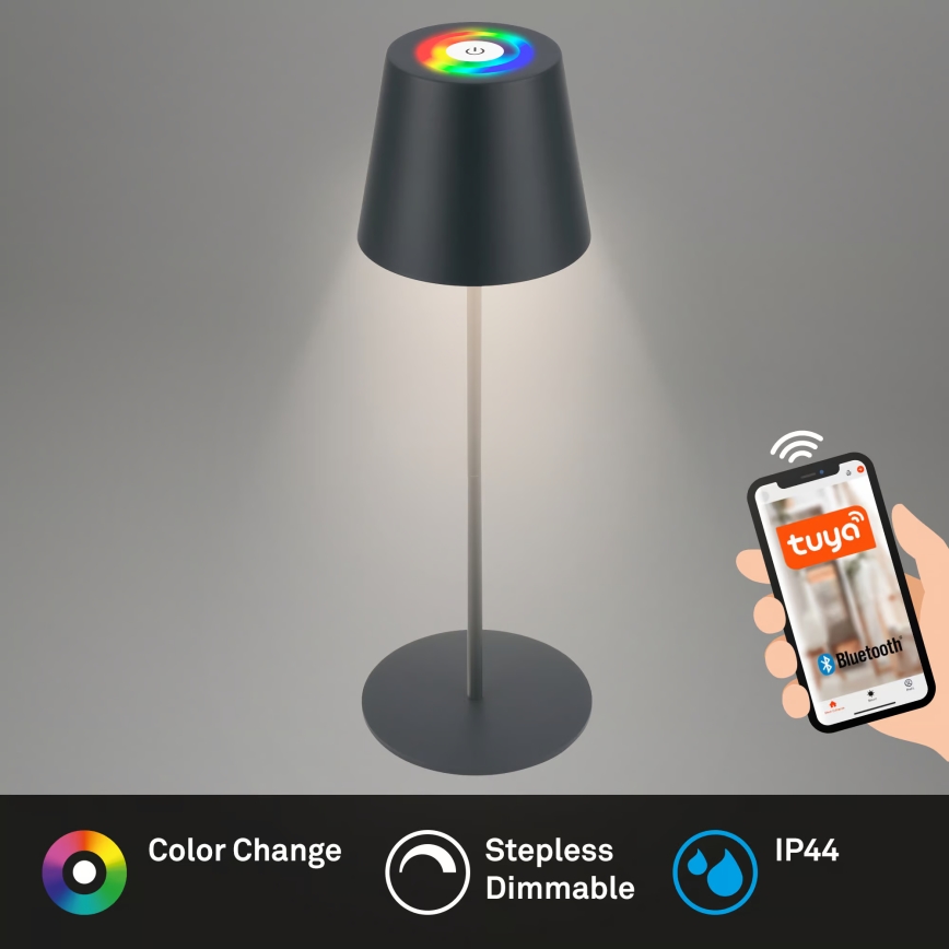 Briloner 7559015 - LED RGB dimmbare, wiederaufladbare Tischleuchte für den Außenbereich COLORIS LED/3,5 W/5 V IP44 2000 mAh anthrazit Wi-Fi Tuya