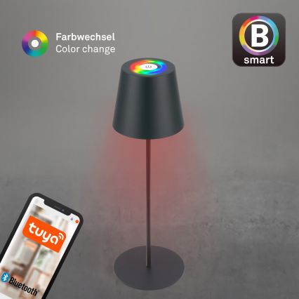 Briloner 7559015 - LED RGB dimmbare, wiederaufladbare Tischleuchte für den Außenbereich COLORIS LED/3,5 W/5 V IP44 2000 mAh anthrazit Wi-Fi Tuya