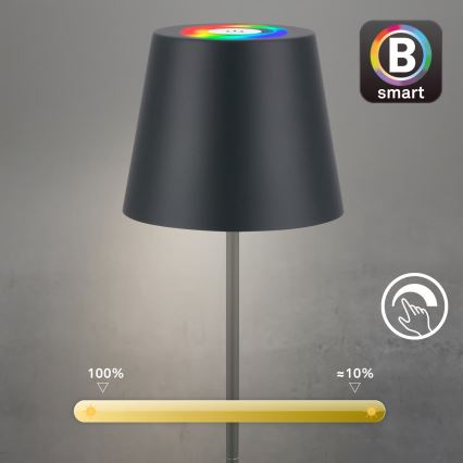 Briloner 7559015 - LED RGB dimmbare, wiederaufladbare Tischleuchte für den Außenbereich COLORIS LED/3,5 W/5 V IP44 2000 mAh anthrazit Wi-Fi Tuya