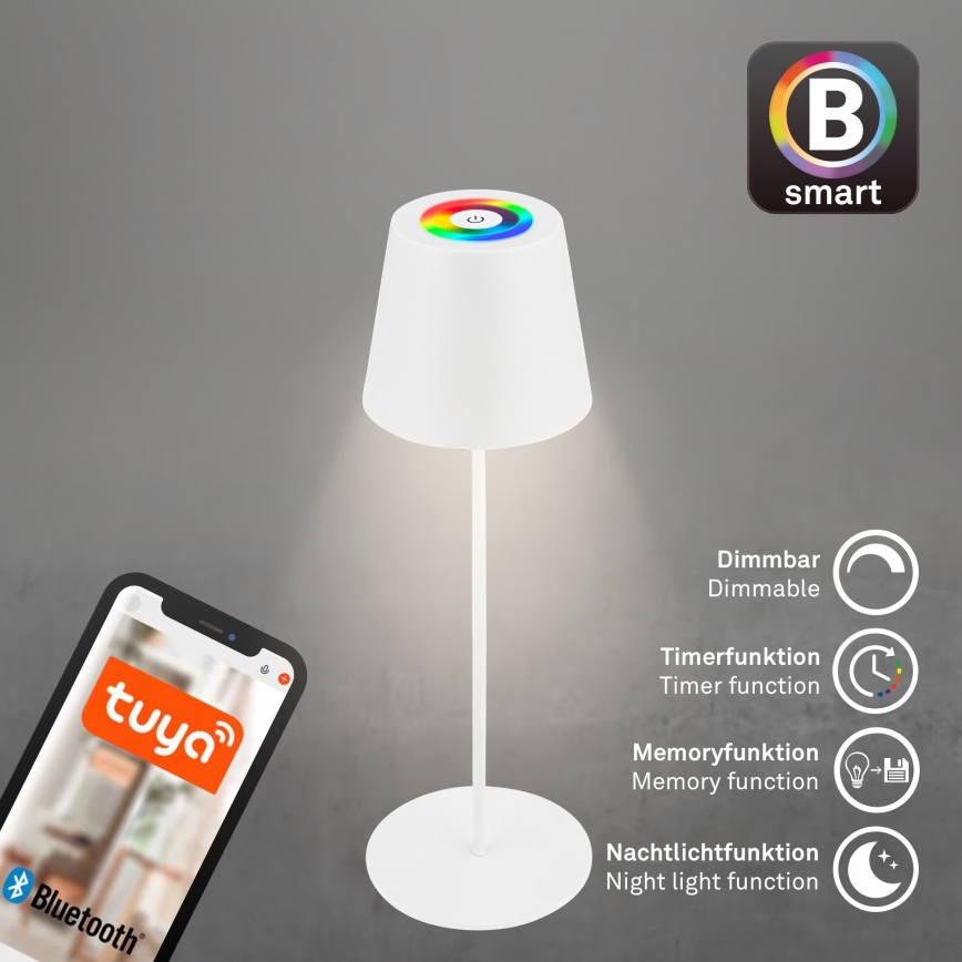 Briloner 7559016 - Dimmbare, wiederaufladbare RGB-LED-Outdoor-Tischleuchte COLORIS LED/3,5W/5V IP44 2000 mAh Wi-Fi Tuya