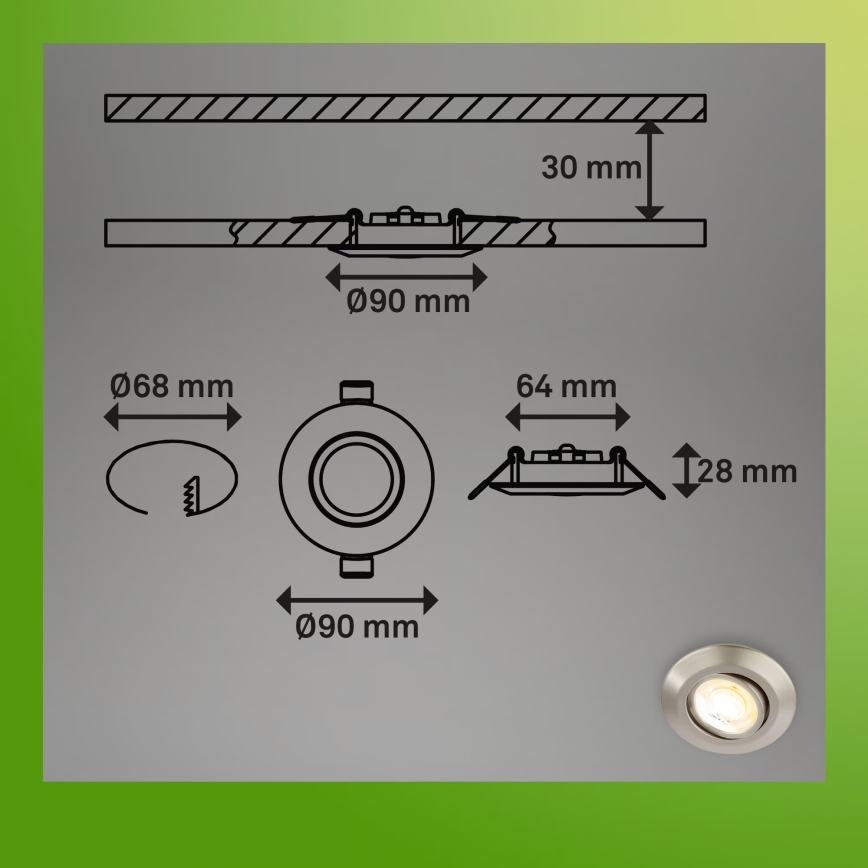 Briloner 7586032 - 3er-Set LED-Bad-Einbauleuchten KLIRA LED/4,9W/230V 2500/3000/4000K IP23 mattchrom