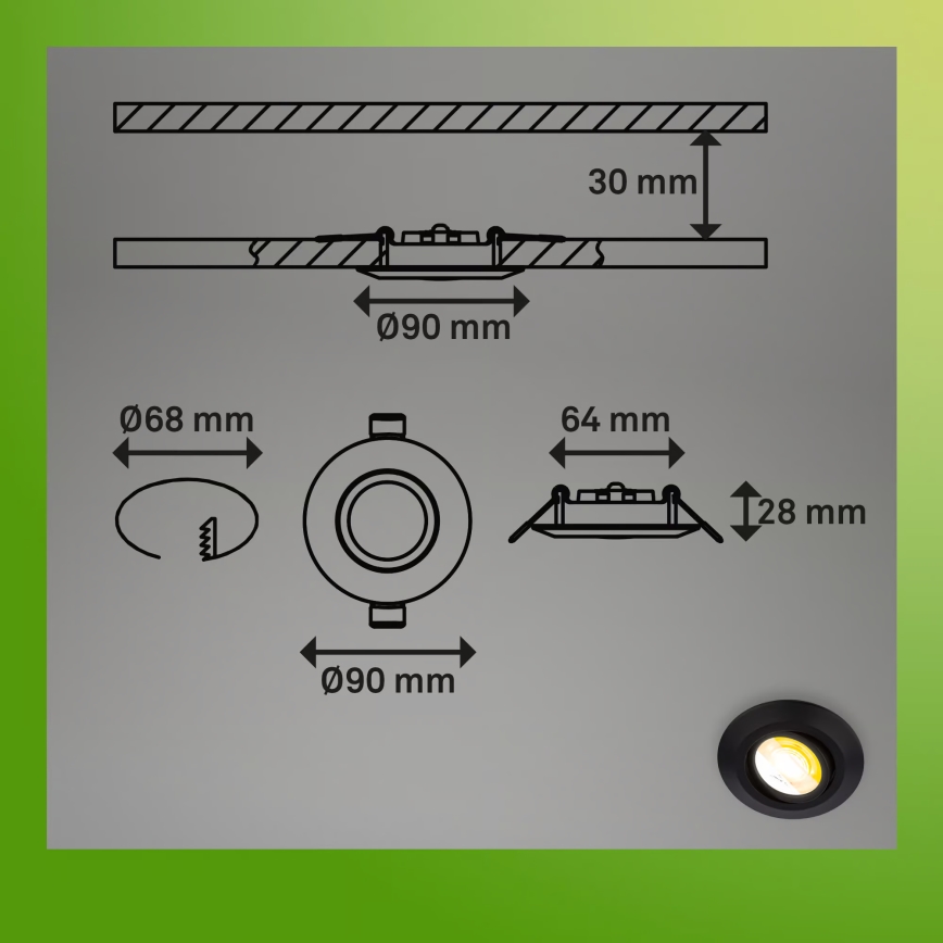 Briloner 7586035 - 3er-Set LED-Badezimmer-Einbauleuchten KLIRA LED/4,9W/230V 2500/3000/4000K IP23 schwarz