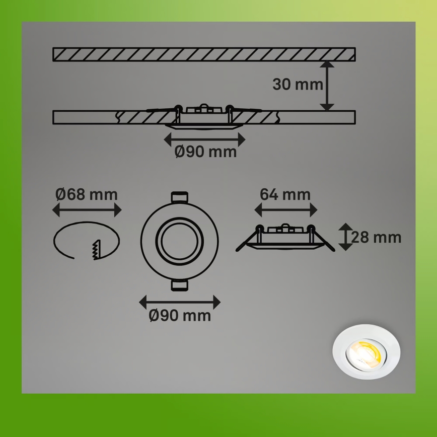 Briloner 7586036 - 3er-Set LED-Badezimmer-Einbauleuchte KLIRA LED/4,9W/230V 2500/3000/4000K IP23 weiß