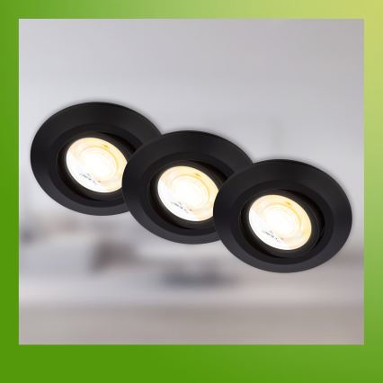 Briloner 7587035 - SET (3 Stück) KLIRA LED-Badezimmer-Einbauleuchte, dimmbar, LED/4,9W/230V, 2500/3000/4000K, IP23, schwarz