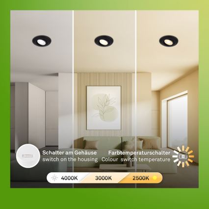 Briloner 7587035 - SET (3 Stück) KLIRA LED-Badezimmer-Einbauleuchte, dimmbar, LED/4,9W/230V, 2500/3000/4000K, IP23, schwarz