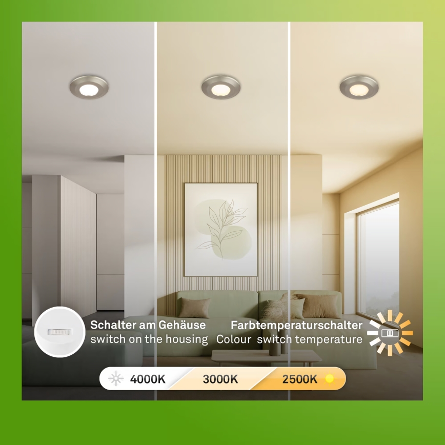 Briloner 7588032 - 3er-Set LED-Badezimmer-Einbauleuchte KLIRA LED/4,9W/230V 2500/3000/4000K IP44 mattchrom