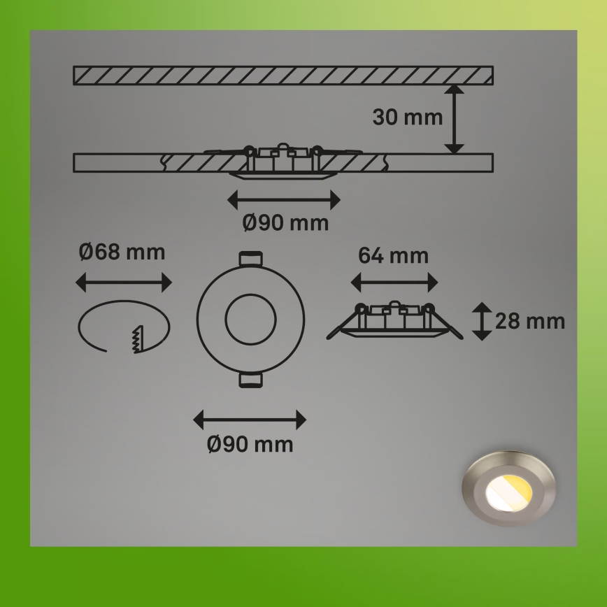 Briloner 7588032 - 3er-Set LED-Badezimmer-Einbauleuchte KLIRA LED/4,9W/230V 2500/3000/4000K IP44 mattchrom