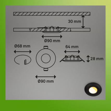 Briloner 7588035 - 3er-Set LED-Badezimmer-Einbauleuchte KLIRA LED/4,9W/230V 2500/3000/4000K IP44 schwarz