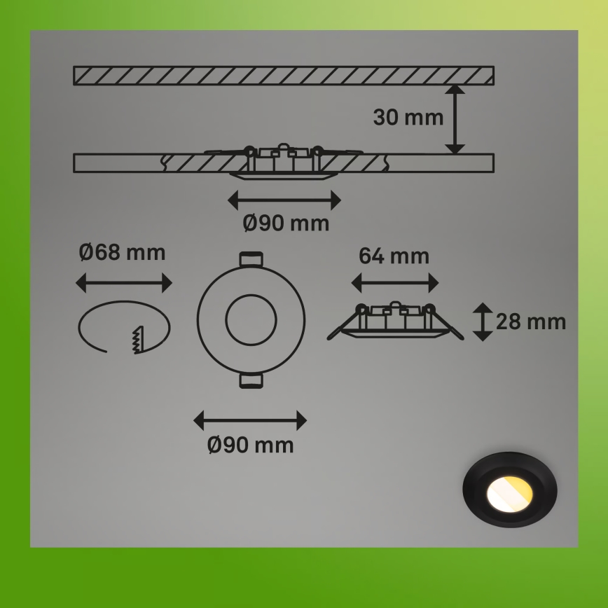 Briloner 7588035 - 3er-Set LED-Badezimmer-Einbauleuchte KLIRA LED/4,9W/230V 2500/3000/4000K IP44 schwarz