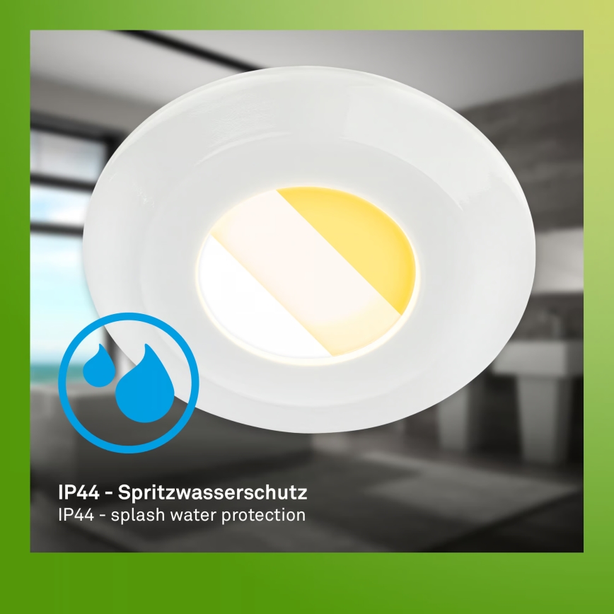Briloner 7588036 - 3er-Set KLIRA LED-Einbauleuchten für Badezimmer, 4,9W/230V, 2500/3000/4000K, IP44, weiß