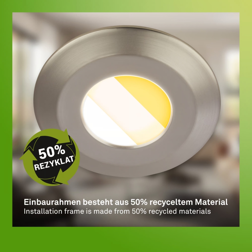 Briloner 7589032 - 3er-Set dimmbare LED-Deckeneinbauleuchten für Badezimmer KLIRA LED/4,9W/230V IP44 mattchrom