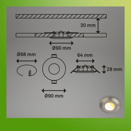 Briloner 7589032 - 3er-Set dimmbare LED-Deckeneinbauleuchten für Badezimmer KLIRA LED/4,9W/230V IP44 mattchrom