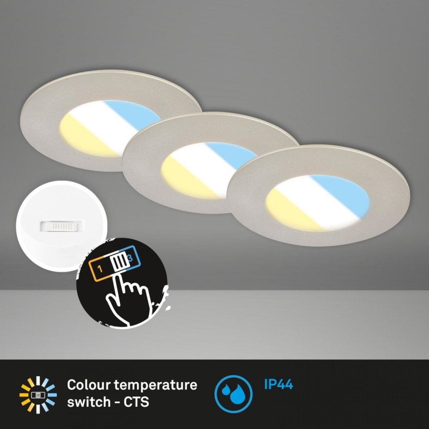 Briloner 7598032 - SET 3x LED-Einbauleuchte für Badezimmer LED/4,9W/230V IP44 2700/4000/6500K matt Chrom