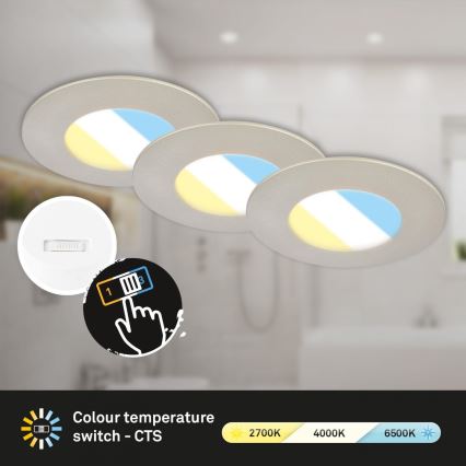 Briloner 7598032 - SET 3x LED-Einbauleuchte für Badezimmer LED/4,9W/230V IP44 2700/4000/6500K matt Chrom