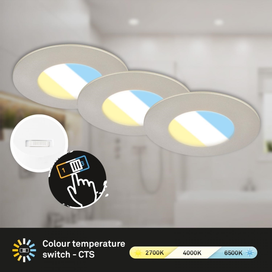 Briloner 7598032 - SET 3x LED-Einbauleuchte für Badezimmer LED/4,9W/230V IP44 2700/4000/6500K matt Chrom