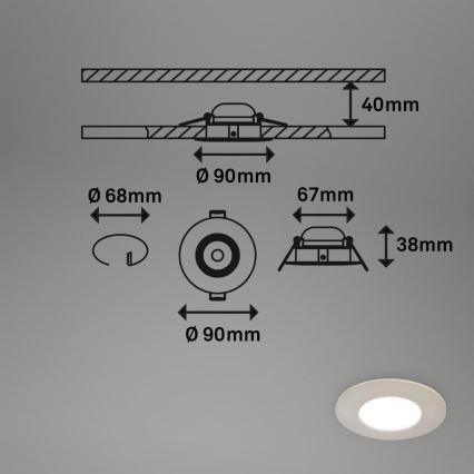 Briloner 7598032 - SET 3x LED-Einbauleuchte für Badezimmer LED/4,9W/230V IP44 2700/4000/6500K matt Chrom
