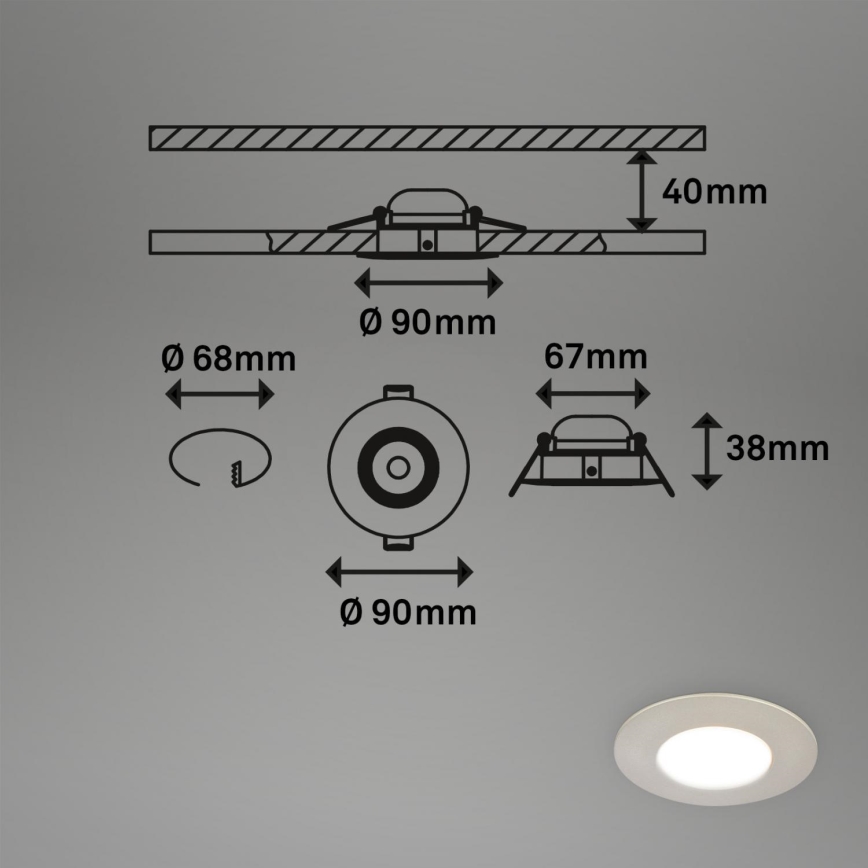 Briloner 7598032 - SET 3x LED-Einbauleuchte für Badezimmer LED/4,9W/230V IP44 2700/4000/6500K matt Chrom