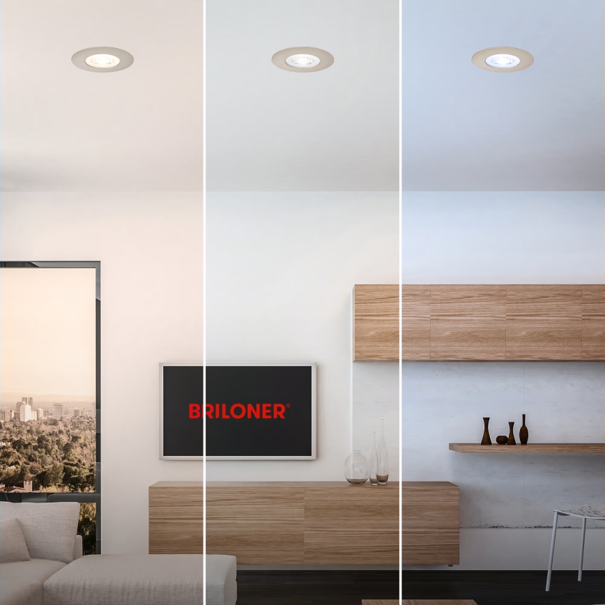 Briloner 7605032 - 3er-Set LED-Einbauleuchten für Badezimmer, LED/4,9W/230V, 2700/4000/6500K, IP44, matt-chrom