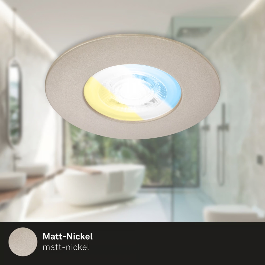 Briloner 7605032 - 3er-Set LED-Einbauleuchten für Badezimmer, LED/4,9W/230V, 2700/4000/6500K, IP44, matt-chrom