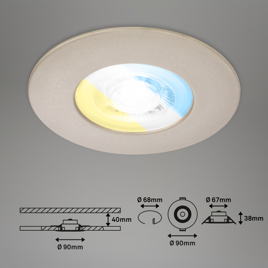 Briloner 7605032 - 3er-Set LED-Einbauleuchten für Badezimmer, LED/4,9W/230V, 2700/4000/6500K, IP44, matt-chrom