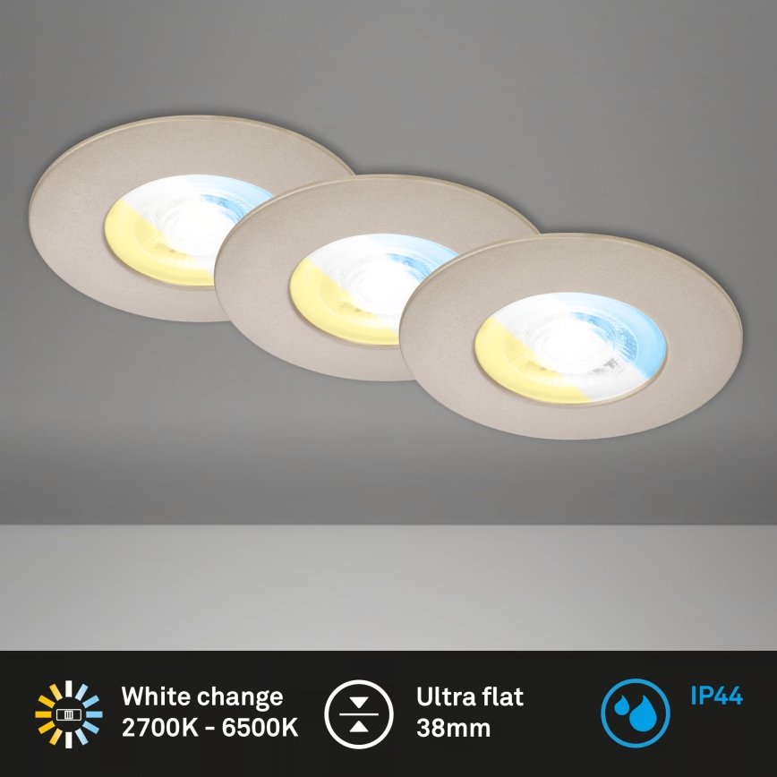 Briloner 7605032 - 3er-LED-Set Badezimmer-Einbauleuchten 3xLED/4,9W/230V IP44 mattchrom