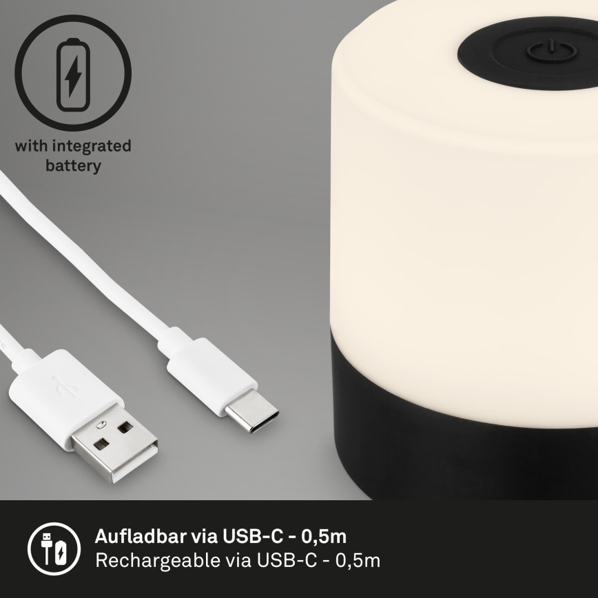 Briloner - LED-dimmbare, wiederaufladbare Touch-Tischleuchte für den Außenbereich LED/2W/5V 2700K IP44 1200 mAh schwarz