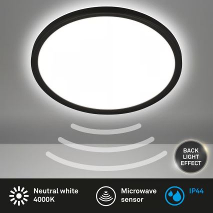 Briloner - LED-Badezimmer-Deckenleuchte mit Bewegungsmelder MOVE LED/18W/230V IP44 Ø 29 cm schwarz