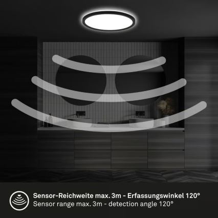 Briloner - LED-Badezimmer-Deckenleuchte mit Bewegungsmelder MOVE LED/18W/230V IP44 Ø 29 cm schwarz