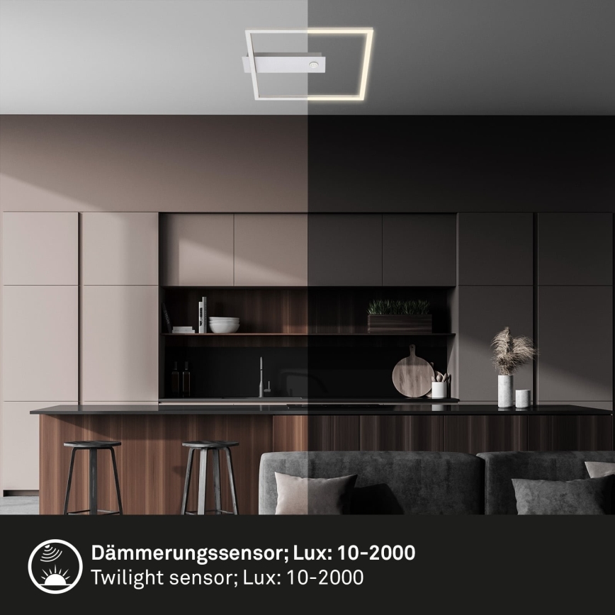 Briloner - LED-Deckenleuchte mit Bewegungs- und Dämmerungssensor FRAME LED/14W/230V 3000K 30x32 cm matt-chrom