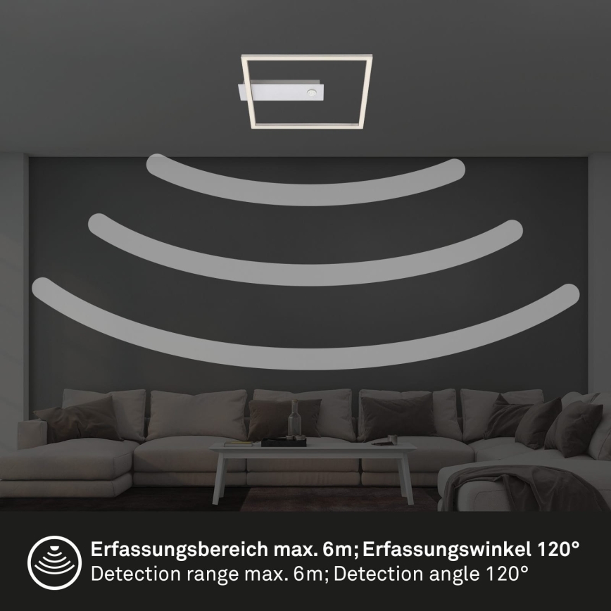 Briloner - LED-Deckenleuchte mit Bewegungs- und Dämmerungssensor FRAME LED/14W/230V 3000K 30x32 cm matt-chrom