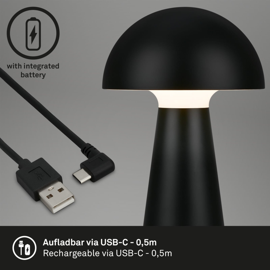 Briloner - Dimmbare, wiederaufladbare Touch-Außen-Tischlampe LED/2,6W/5V 3000K IP44 2000 mAh schwarz