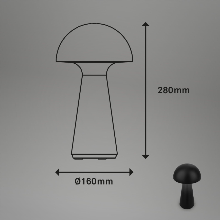 Briloner - Dimmbare, wiederaufladbare Touch-Außen-Tischlampe LED/2,6W/5V 3000K IP44 2000 mAh schwarz