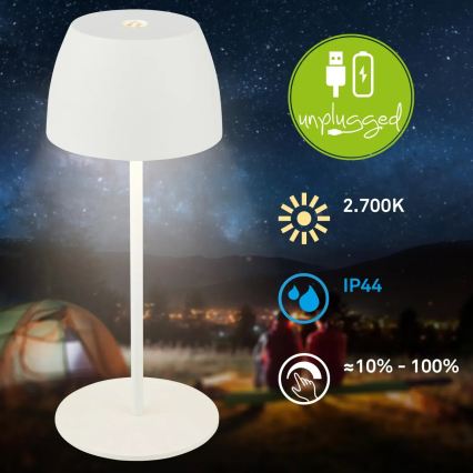 Briloner  - MINI LED-Tischlampe für den Außenbereich, dimmbar, wiederaufladbar, mit Touch-Bedienung, LED/2,5W/5V IP44 1800 mAh, weiß