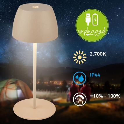 Briloner - LED-dimmbar, wiederaufladbar, Touch-Außen-Tischleuchte MINI LED/2,5W/5V IP44 1800 mAh beige