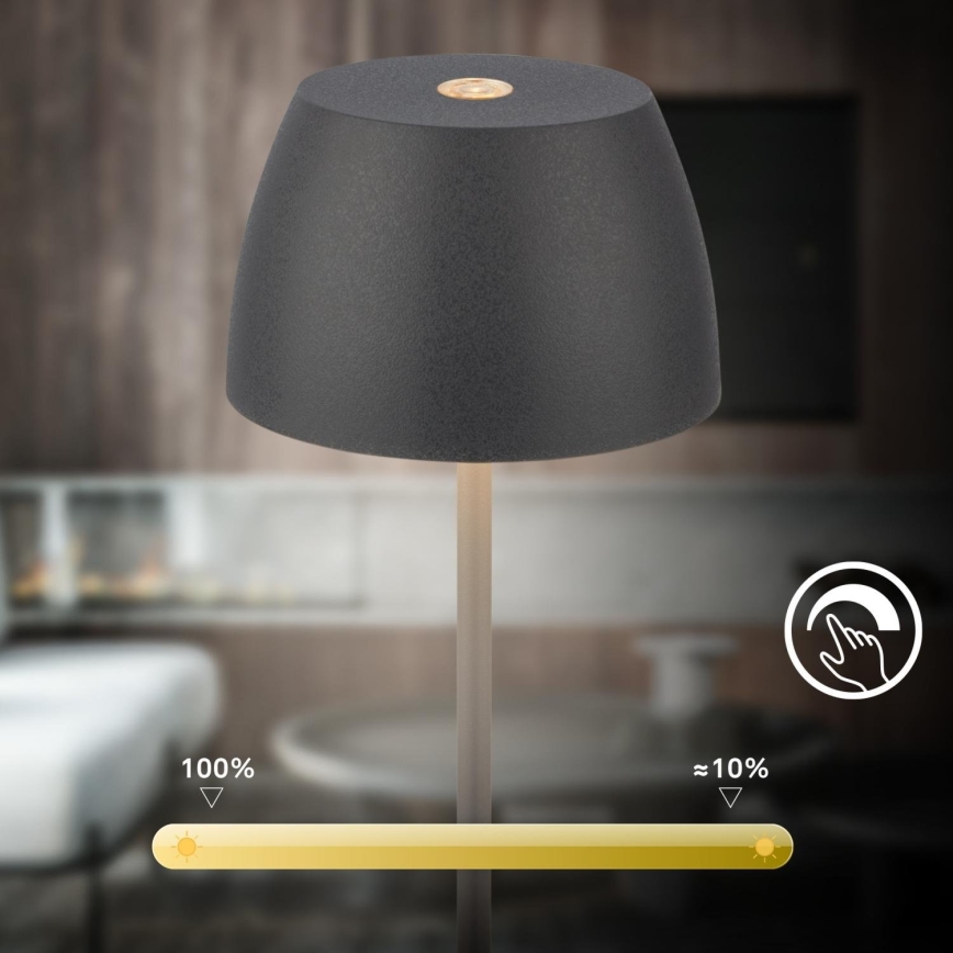 Briloner - LED, dimmbar, wiederaufladbar, mit Touch-Bedienung, Außen-Tischleuchte MINI LED/2,5W/5V IP44 1800 mAh Anthrazit