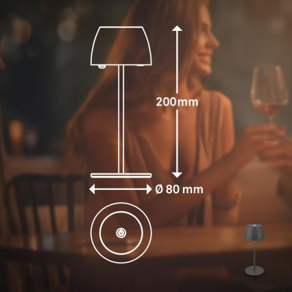 Briloner - LED, dimmbar, wiederaufladbar, mit Touch-Bedienung, Außen-Tischleuchte MINI LED/2,5W/5V IP44 1800 mAh Anthrazit