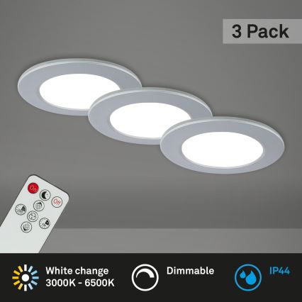 Briloner - SET 3x Dimmbare LED-Badezimmer-Einbauleuchte LED/4,8W/230V 3000-6500K IP44 + Fernbedienung