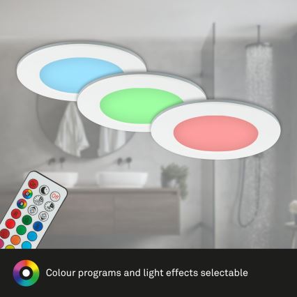 Briloner - SET 3x RGBW Dimmbare LED-Badezimmer-Einbauleuchte LED/4,8W/230V 3000-6500K IP65 + Fernbedienung